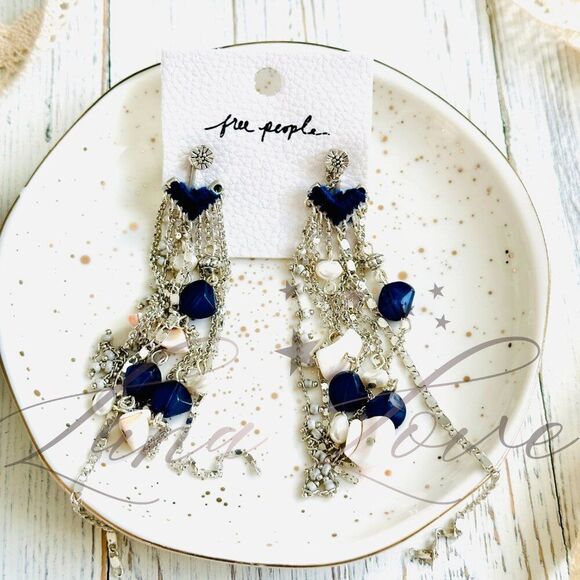 FREE PEOPLE Cruise Dangle Earrings In Blue & SIlver NWT - Picture 3 of 7